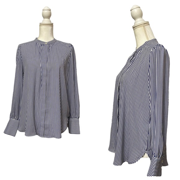 LOFT Blue and White Stripped Button Front Blouse - Picture 9 of 14